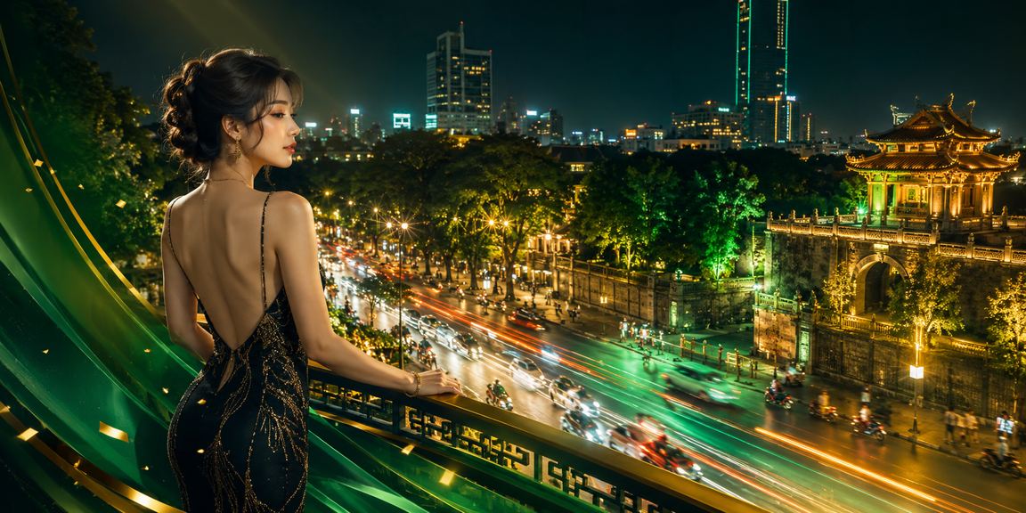 Không gian casino và cá cược neon về đêm tại Hà Nội